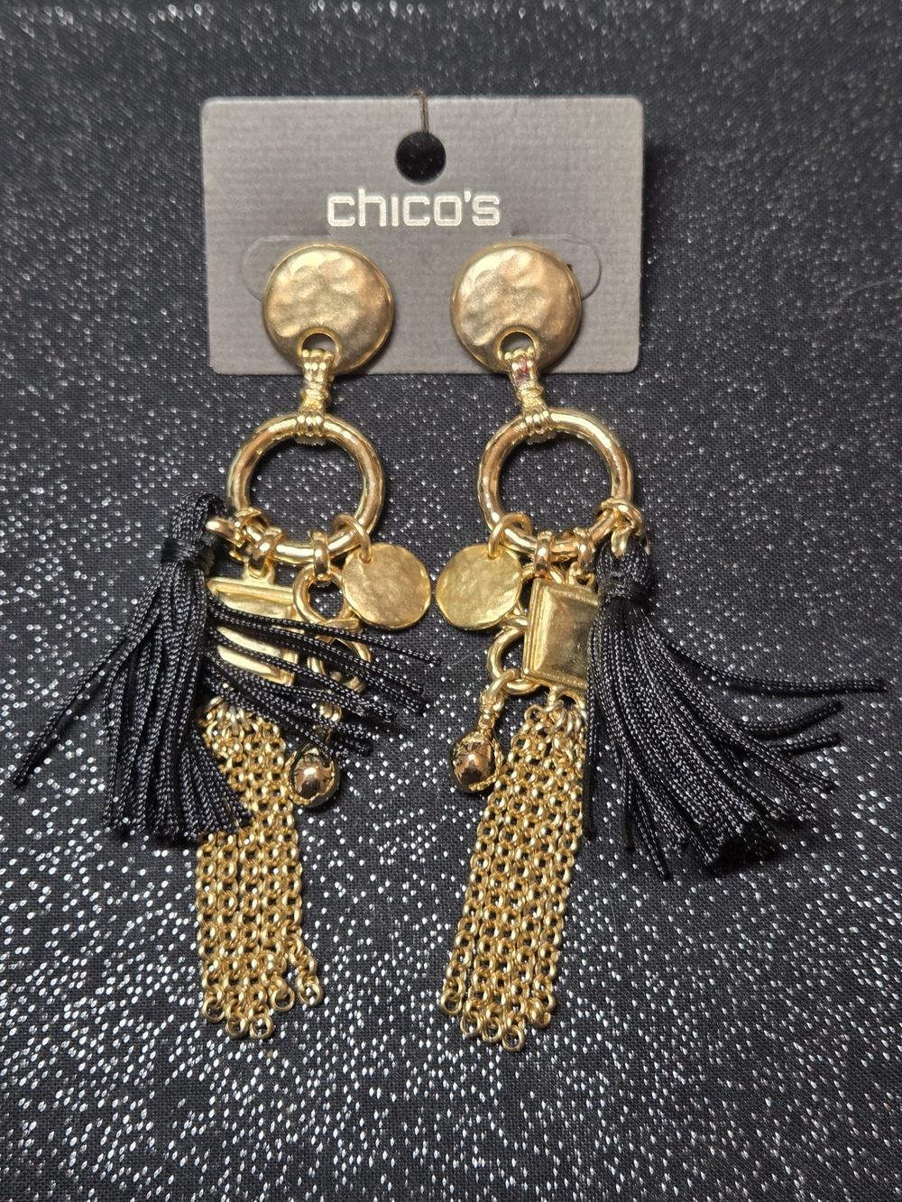 Chico's Gold and Black Tassel Drop Earrings